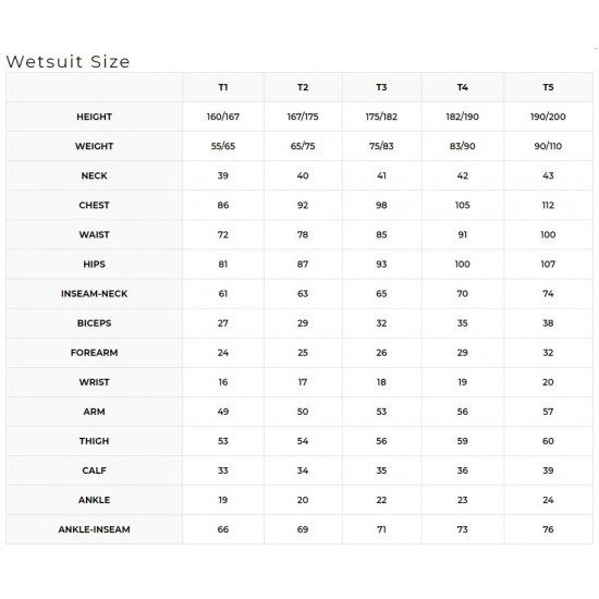 C4 wetsuit size table 4diving C4 Carbon Extreme 5 mm