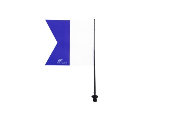 Rear view of the Rob Allen float board with flag mount and bungee cords