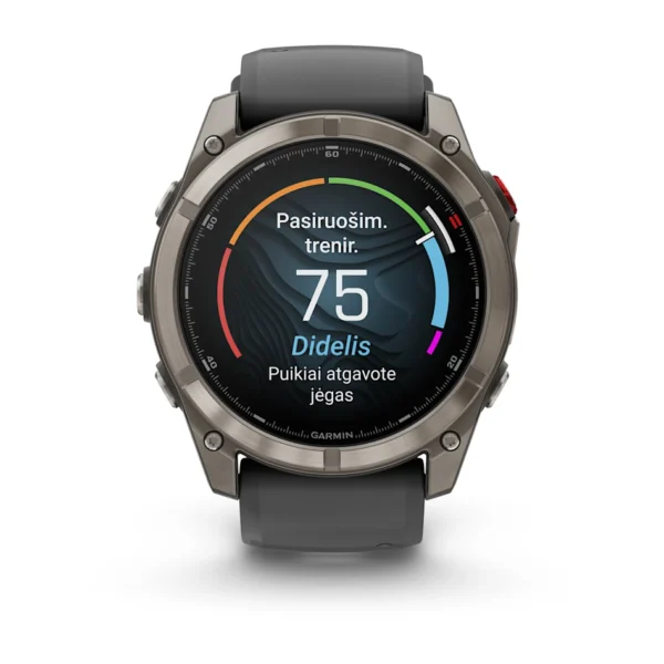 Garmin Fenix 8 Pro treniruotės rodikliai ekrane