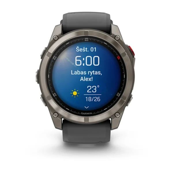 Garmin Fenix 8 Pro bėgimo treniruotės planas ekrane